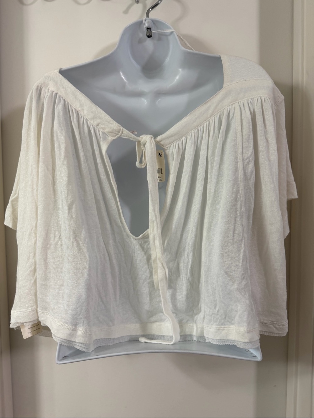 Free People Sunsetter Tee in Alabaster -  White Pleated V-Neck Flow Top - Picture 9 of 11